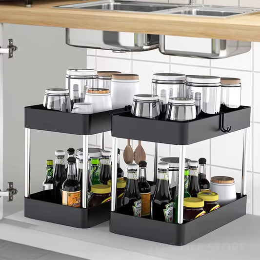 Adjustable Under Sink Storage Rack for Kitchen & Bathroom Organization